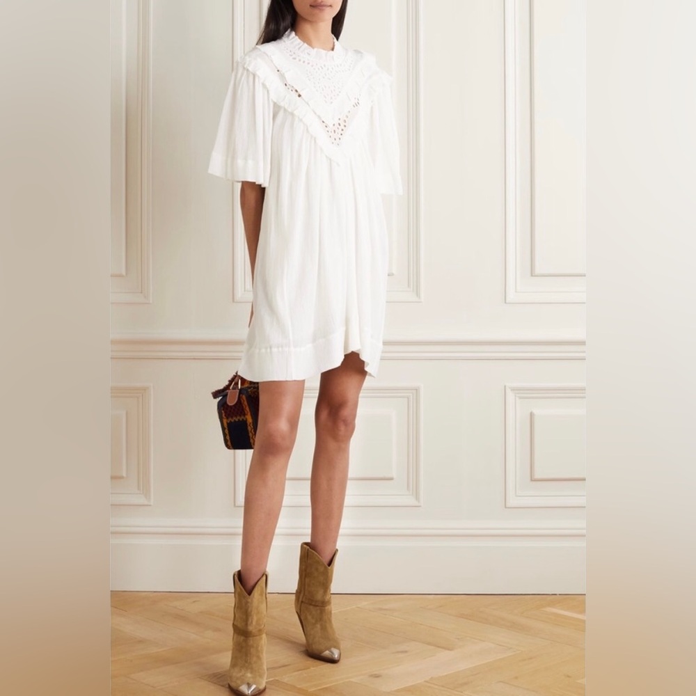 Isabel Marant White Crochet Yoke Mini Dress